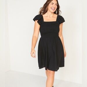Flutter-Sleeve Fit & Flare Smocked Seersucker Mini Dress for Women